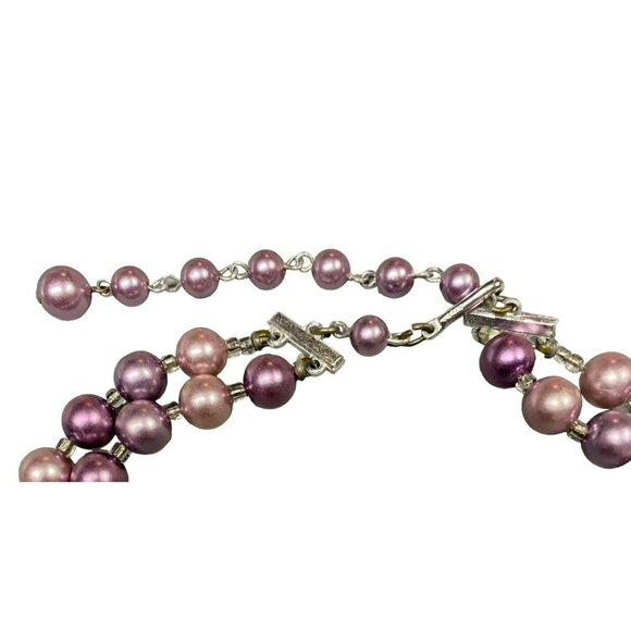 Vintage 1950s Signed Japan Double-Strand Purple & Pink Beaded Necklace - Picture 3 of 4